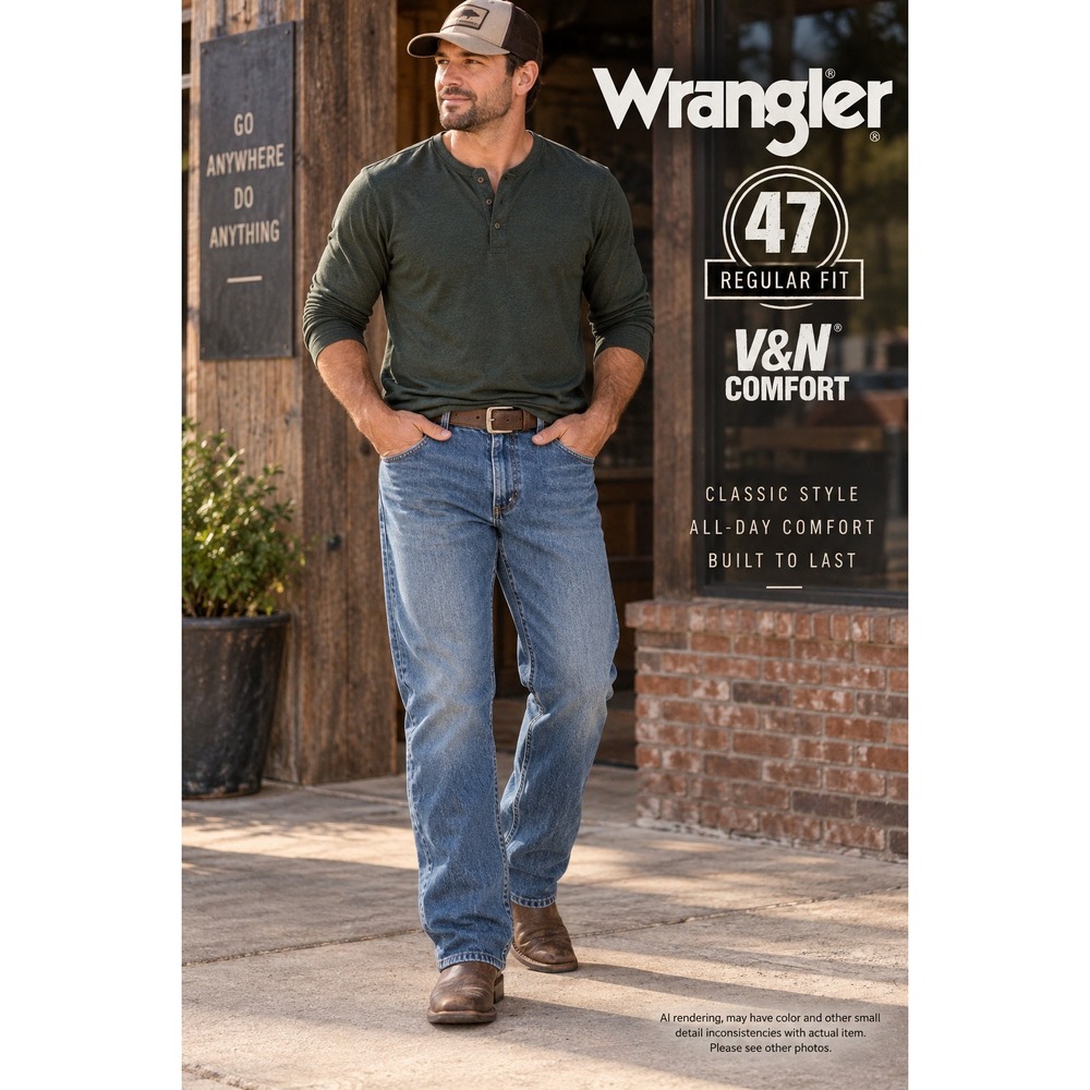 Wrangler 38x32 47 Regular Fit Jeans Blue V&N Comfort Stretch Western 47MAAMS